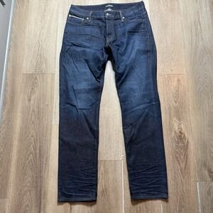 Express Jeans mens 33x32 slim Straight blue stretch dark wash denim